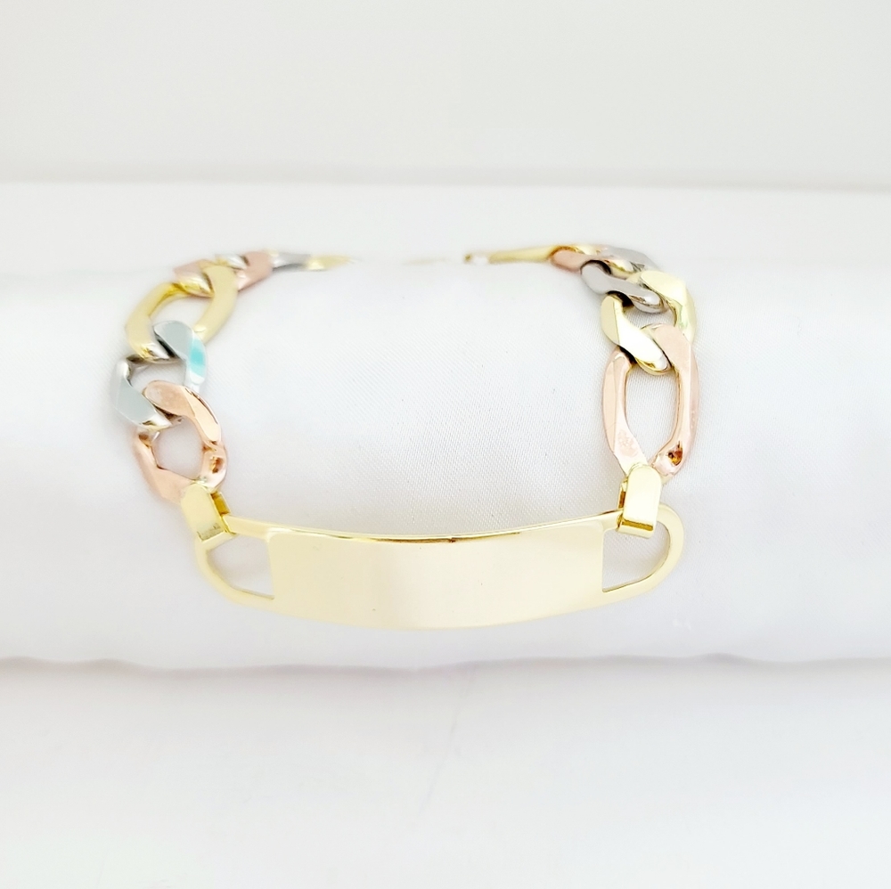 18K Gold Plated tricolor men's ID bracelet. New - Picture 2 of 10